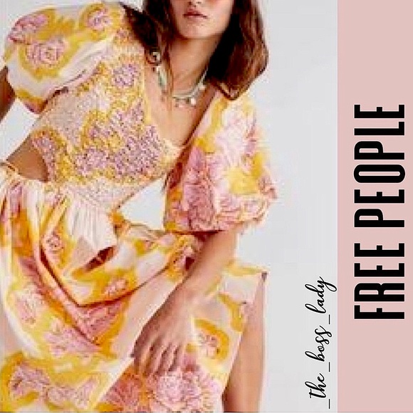 FREE PEOPLE KALINA FLORAL MAXI DRESS PINK YELLOW SIDE CUT OUTS SIZE SMALL - Picture 3 of 3